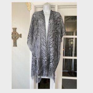 Kendall & James Black Silver Metallic Fringed Evening Shawl One Size NWT